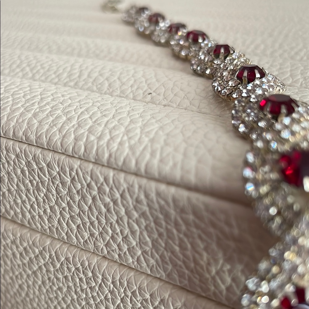 Elegant Silver and Red Gemstone Bracelet